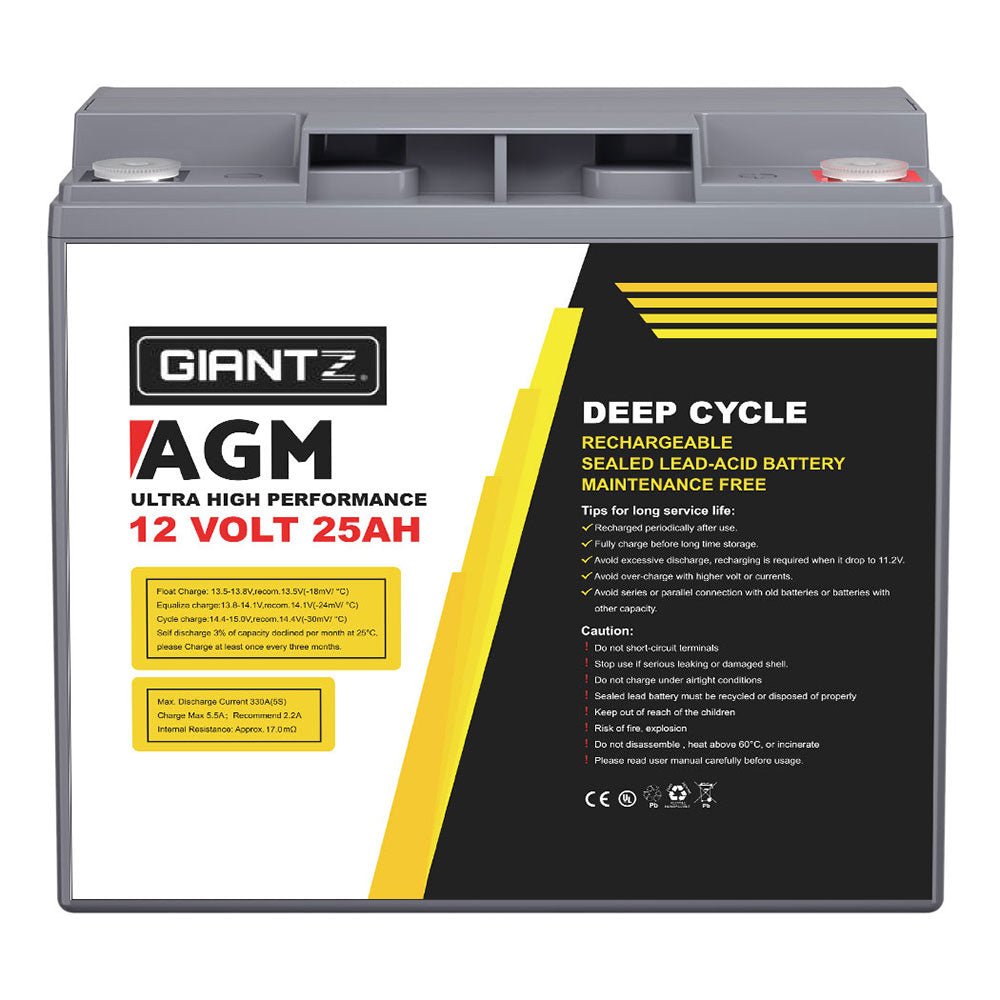 Giantz AGM Deep Cycle Battery 12V 25Ah Box Portable Solar Caravan Camping - Outdoorium