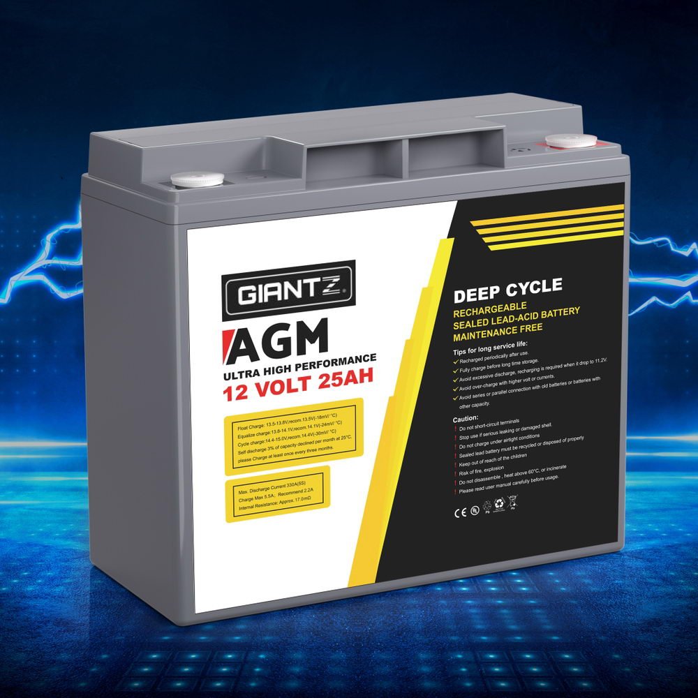 Giantz AGM Deep Cycle Battery 12V 25Ah Box Portable Solar Caravan Camping | Outdoorium