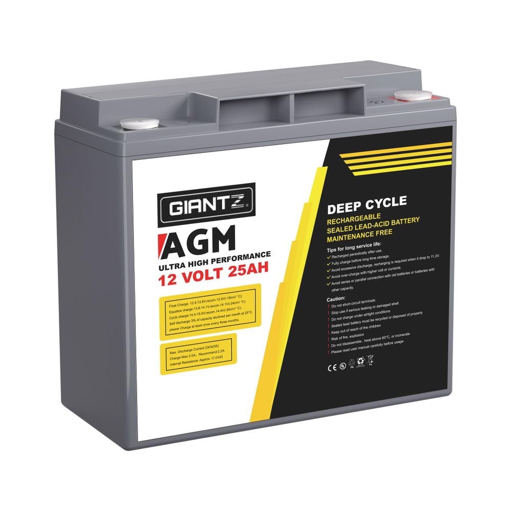 Giantz AGM Deep Cycle Battery 12V 25Ah Box Portable Solar Caravan Camping | Outdoorium