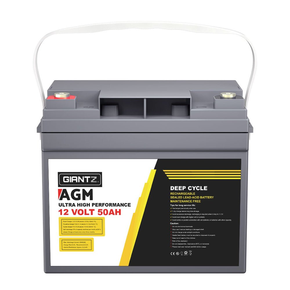 Giantz AGM Deep Cycle Battery 12V 50Ah x2 Box Portable Solar Caravan Camping - Outdoorium