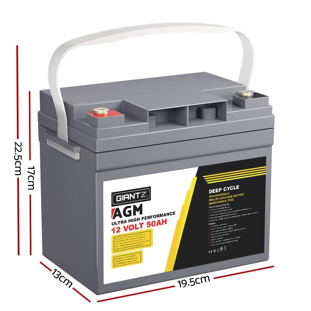 Giantz AGM Deep Cycle Battery 12V 50Ah x2 Box Portable Solar Caravan Camping - Outdoorium