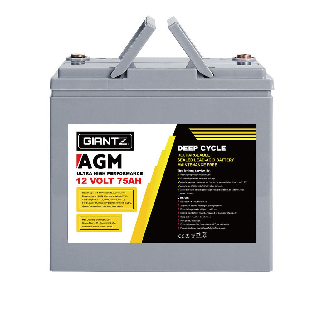 Giantz AGM Deep Cycle Battery 12V 75Ah x2 Box Portable Solar Caravan Camping - Outdoorium