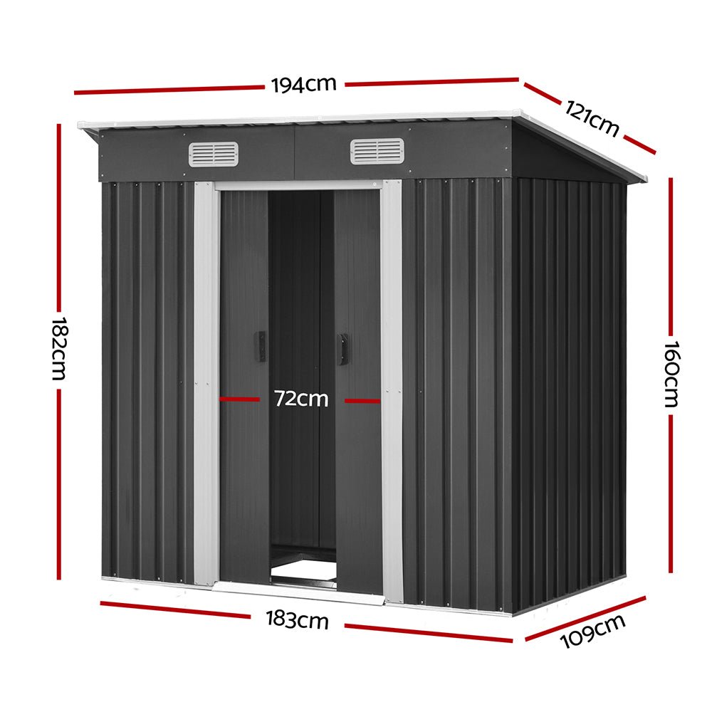 Giantz Garden Shed 1.94x1.21M w/Metal Base Sheds Outdoor Storage Tool Steel House Sliding Door - Outdoorium