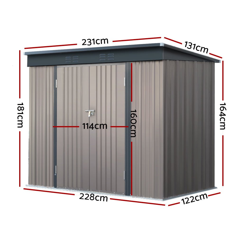 Giantz Garden Shed 2.31x1.31M Sheds Outdoor Storage Tool Metal Workshop Shelter Double Door - Outdoorium