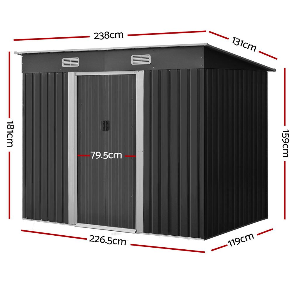 Giantz Garden Shed 2.38x1.31M Sheds Outdoor Storage Tool Metal Workshop Shelter Sliding Door - Outdoorium