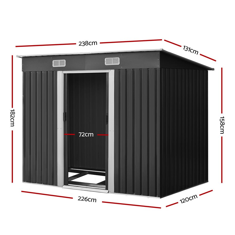 Giantz Garden Shed 2.38x1.31M w/Metal Base Sheds Outdoor Storage Tool Workshop Sliding Door - Outdoorium