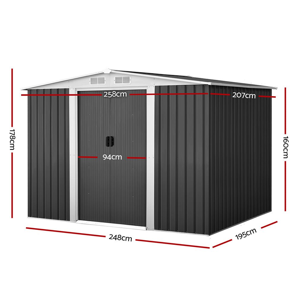 Giantz Garden Shed 2.58x2.07M Sheds Outdoor Storage Workshop Metal Shelter Sliding Door - Outdoorium