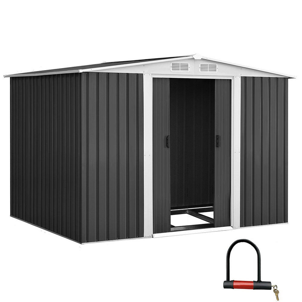 Giantz Garden Shed 2.58x2.07M w/Metal Base Sheds Outdoor Storage Double Door Tool - Outdoorium