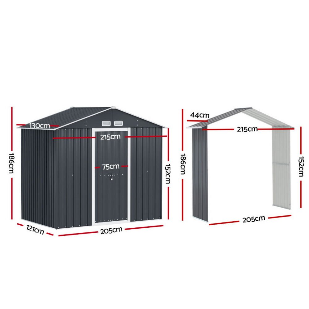 Giantz Garden Shed Outdoor Storage 2.15x1.74M Tool Workshop House w/Extension Kit - Outdoorium