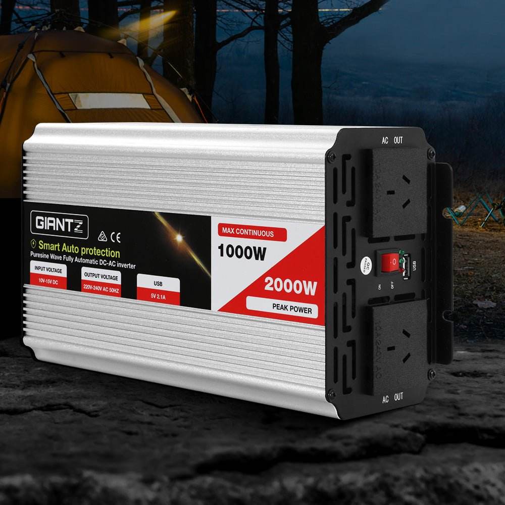 Giantz Power Inverter 1000W or 2000W Pure Sine Wave 12V-240V Camping Boat Caravan - Outdoorium