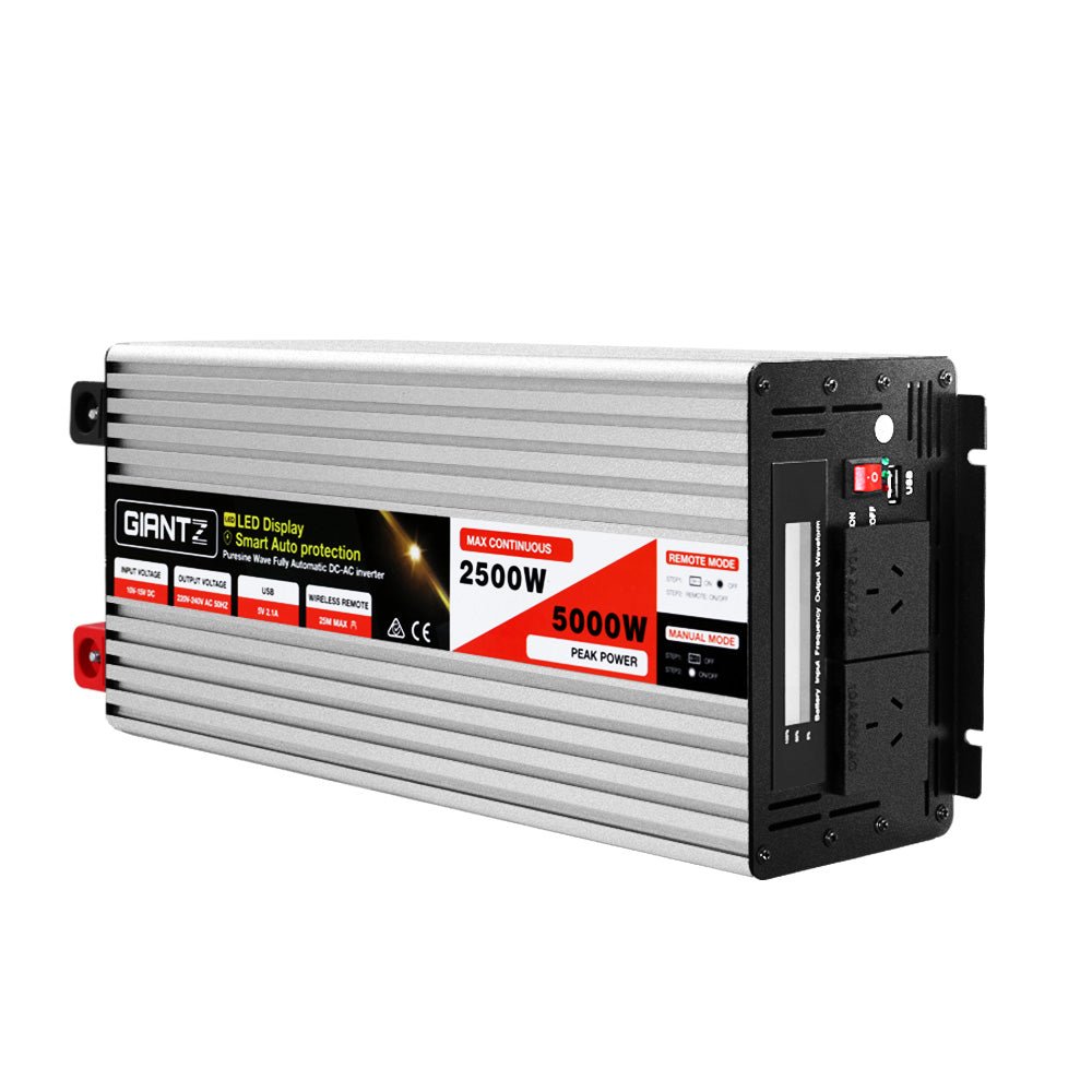 Giantz Power Inverter 12V to 240V 2500W/5000W Pure Sine Wave Camping Car Boat - Outdoorium