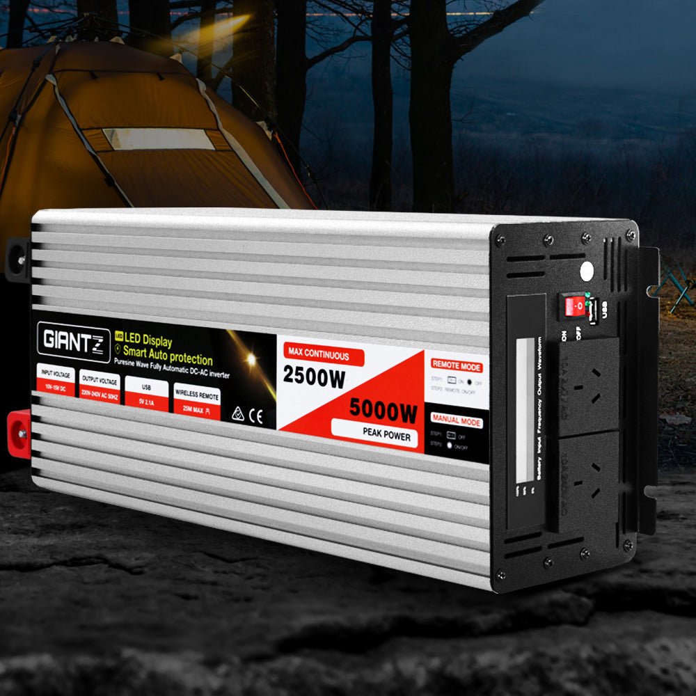 Giantz Power Inverter 12V to 240V 2500W/5000W Pure Sine Wave Camping Car Boat - Outdoorium