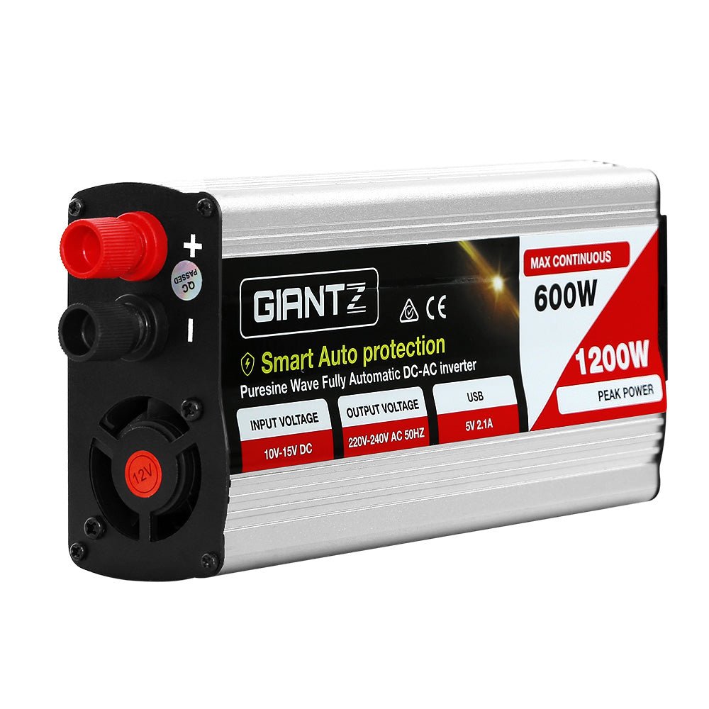 Giantz Power Inverter 600W/1200W 12V to 240V Pure Sine Wave Camping Car Boat - Outdoorium