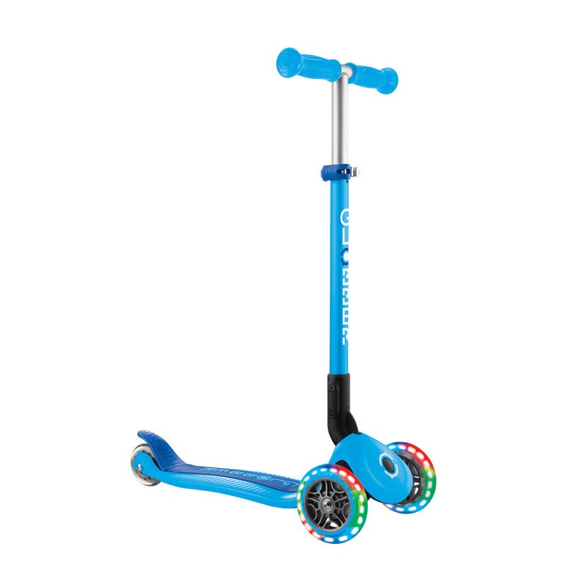 Globber PRIMO Foldable Lights Scooter - Sky Blue/Navy Blue | Outdoorium