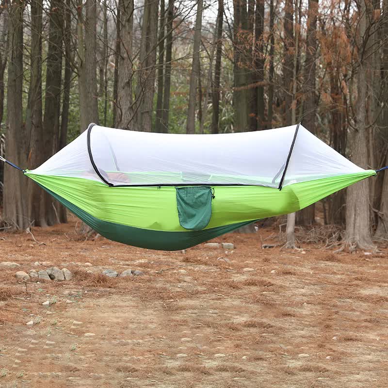 Green Outdoor Camping Hammock with Mosquito Net, Anti - Tip Nylon Fabric, Single/Double Person Quick - Setup Hammock - Outdoorium