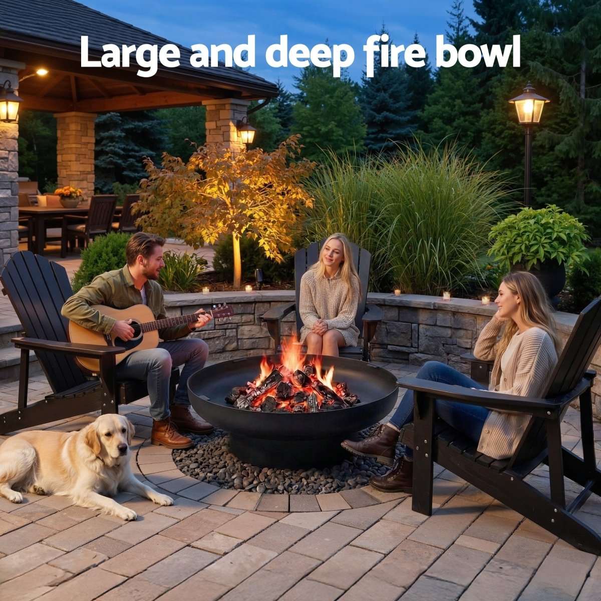 Grillz Fire Pit Table with Lid Deep Fire Bowl Wood Burning BBQ Grill for Backyard Camping Patio Picnic | Fire Pits