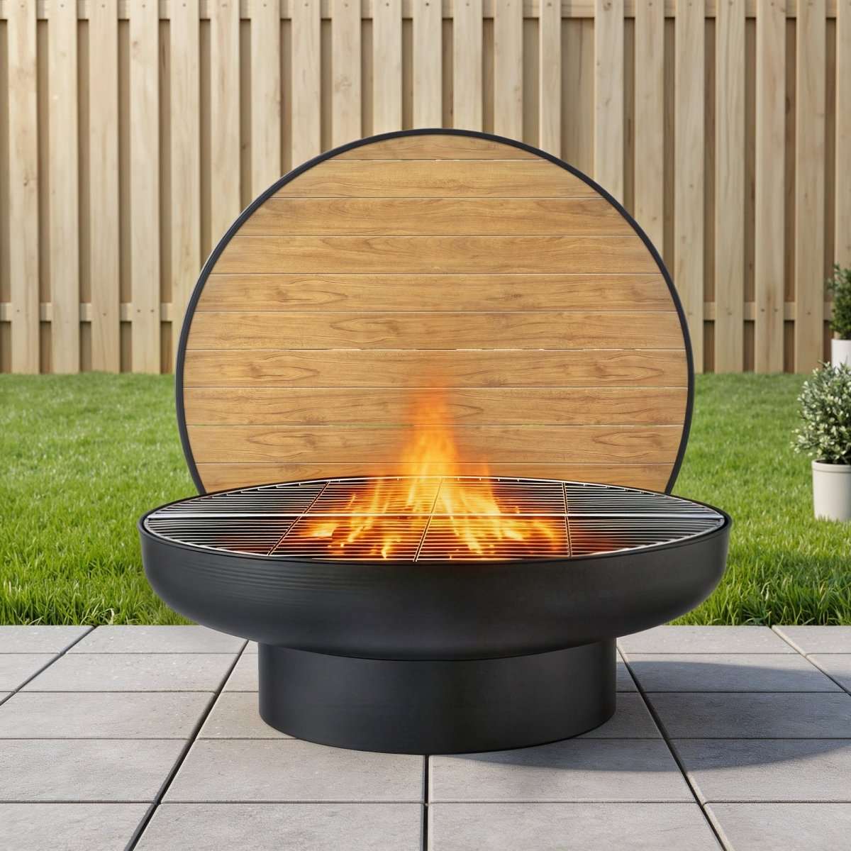 Grillz Fire Pit Table with Lid Deep Fire Bowl Wood Burning BBQ Grill for Backyard Camping Patio Picnic | Fire Pits