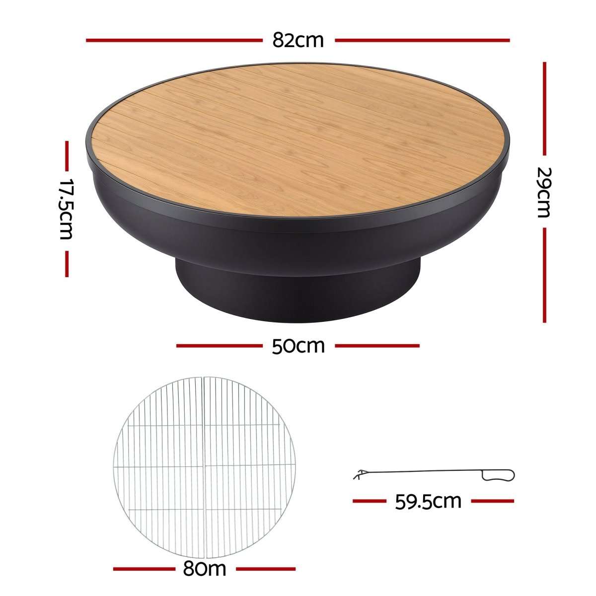 Grillz Fire Pit Table with Lid Deep Fire Bowl Wood Burning BBQ Grill for Backyard Camping Patio Picnic | Fire Pits