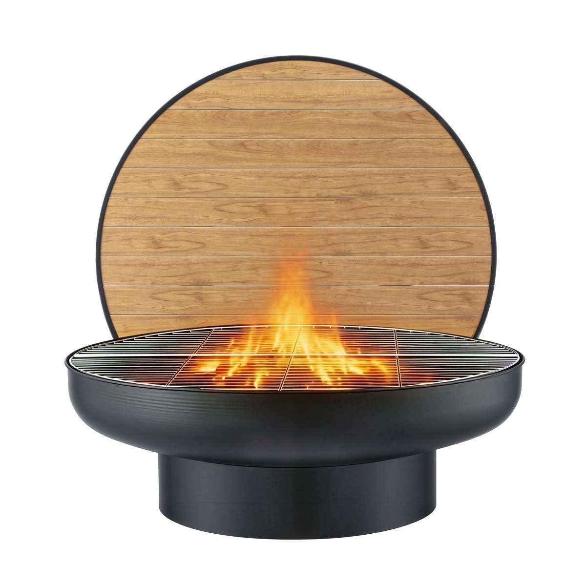 Grillz Fire Pit Table with Lid Deep Fire Bowl Wood Burning BBQ Grill for Backyard Camping Patio Picnic | Fire Pits