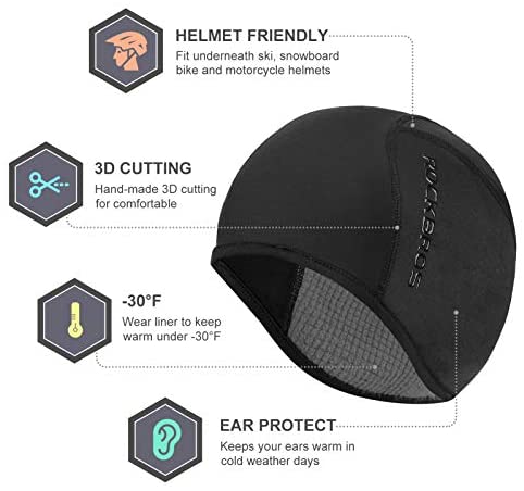 Helmet Fleece Inner Liner Cycling Skull Cap Winter Thermal MTB Mountain Cycling Cap for Men Women Headwear for Running Skiing &amp; Winter Sports BLACK Rockbros - Outdoorium