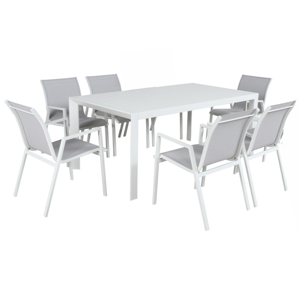 Iberia 7pc Set 178cm Aluminium Outdoor Dining Table Chair White - Outdoorium