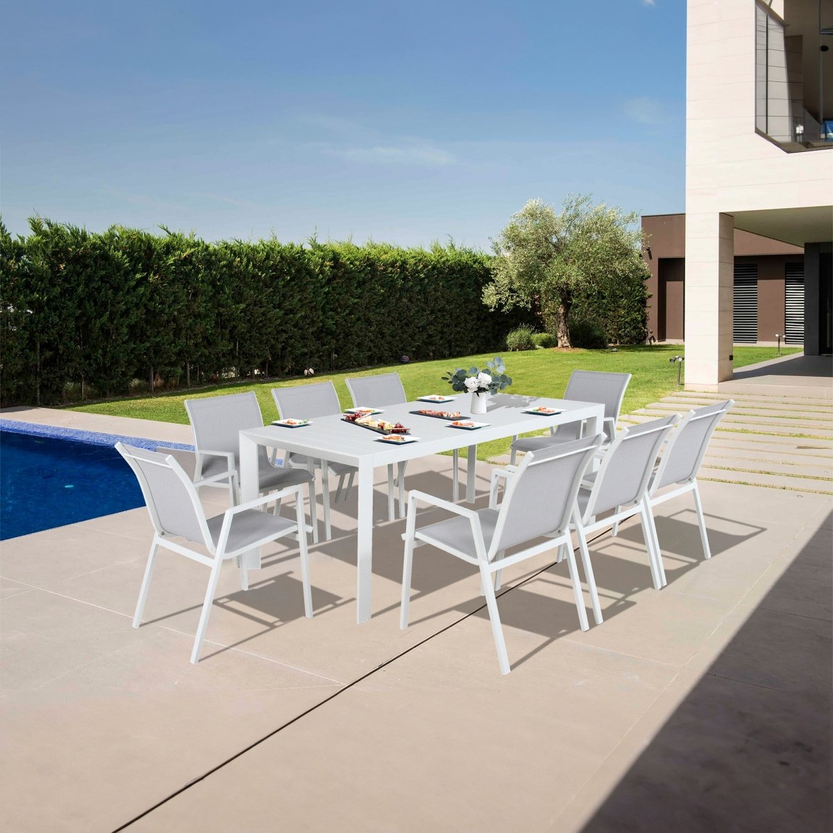 Iberia 7pc Set 178cm Aluminium Outdoor Dining Table Chair White - Outdoorium