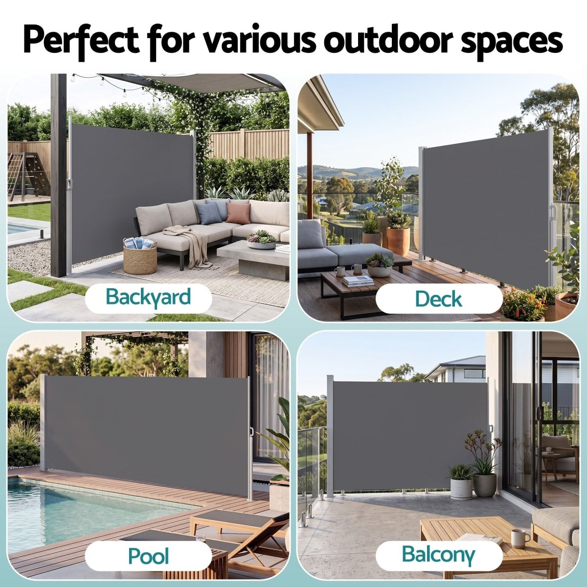 Instahut 1.8X4M Side Awning Retractable Privacy Screen Outdoor Sun Shade Grey | Home & Garden > Shading > Awnings