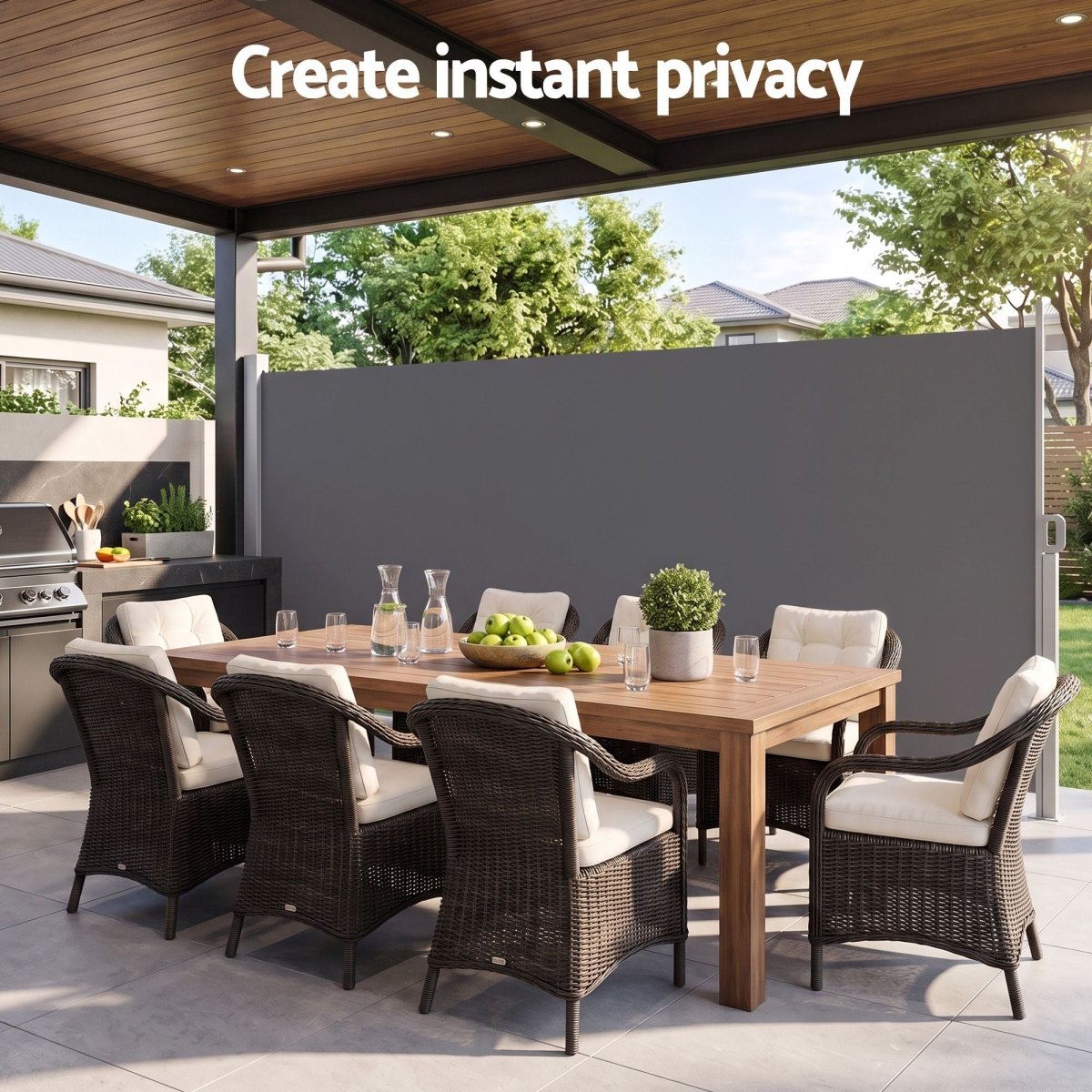 Instahut 1.8X4M Side Awning Retractable Privacy Screen Outdoor Sun Shade Grey | Home & Garden > Shading > Awnings