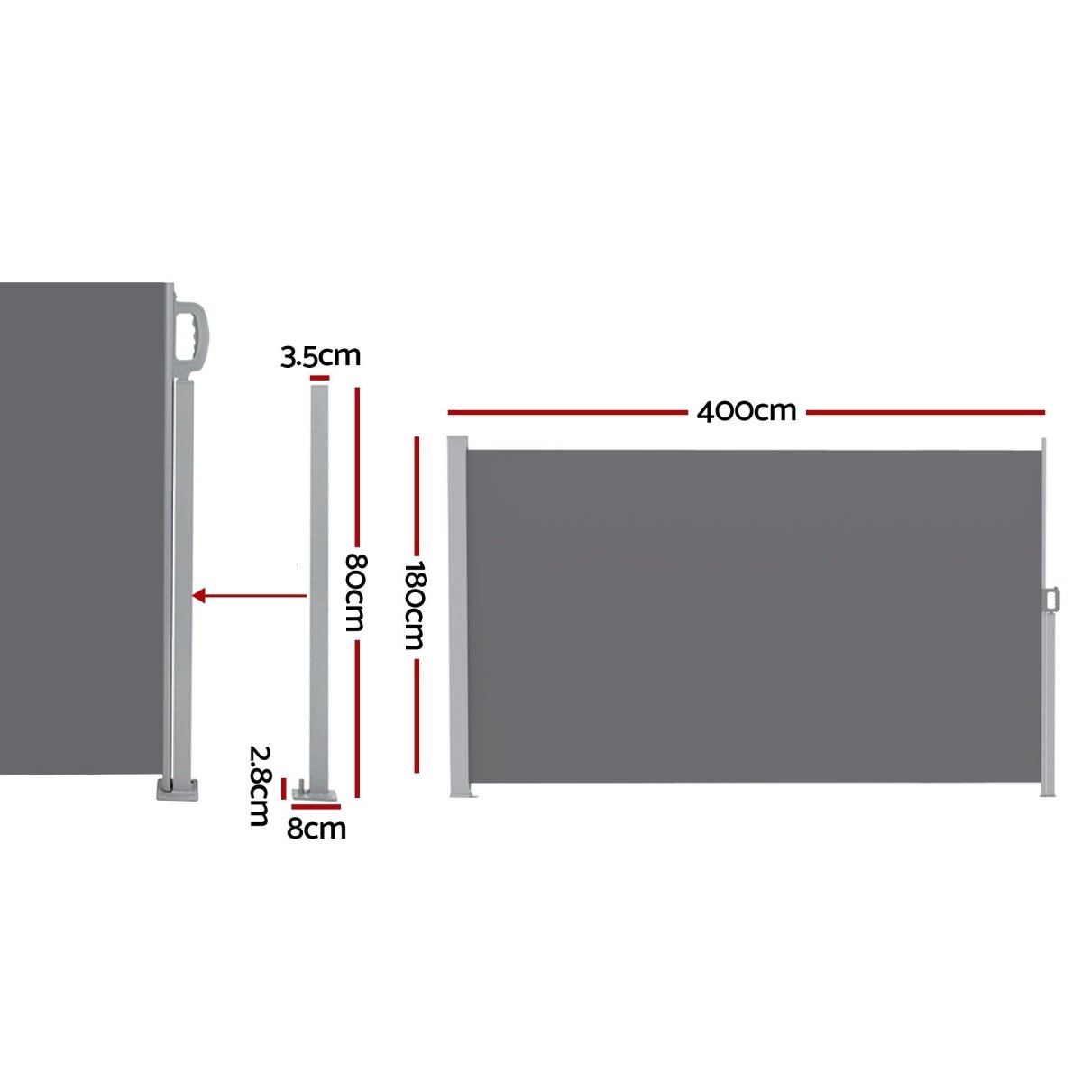 Instahut 1.8X4M Side Awning Retractable Privacy Screen Outdoor Sun Shade Grey | Home & Garden > Shading > Awnings
