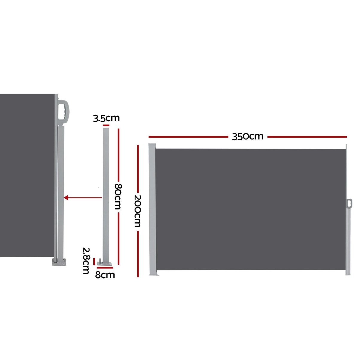 Instahut 2X3.5M Side Awning Retractable Privacy Screen Outdoor Sun Shade Grey | Home & Garden > Shading > Awnings