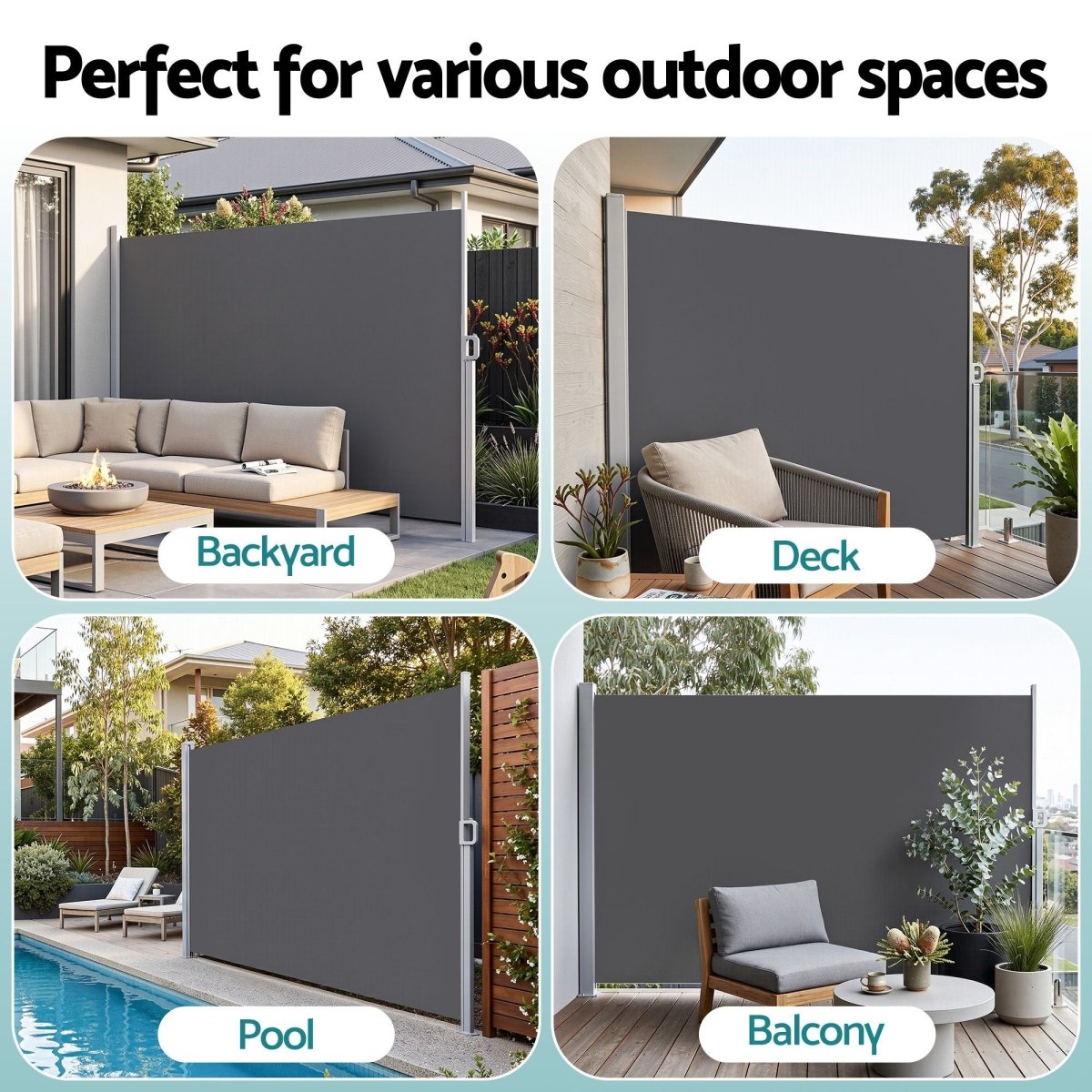Instahut 2X3.5M Side Awning Retractable Privacy Screen Outdoor Sun Shade Grey | Home & Garden > Shading > Awnings