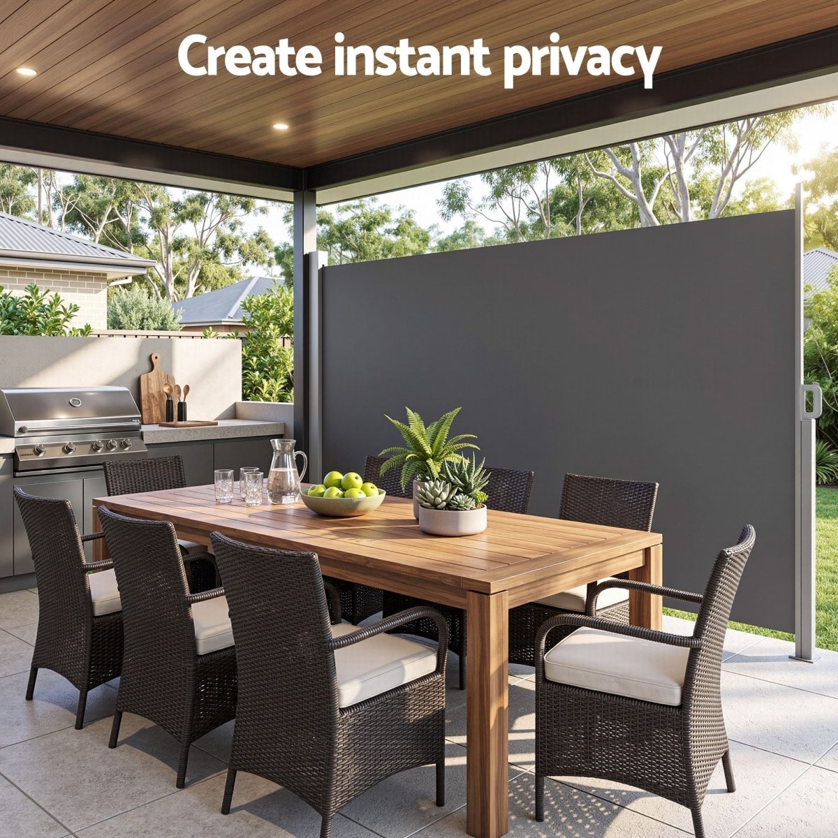 Instahut 2X3.5M Side Awning Retractable Privacy Screen Outdoor Sun Shade Grey | Home & Garden > Shading > Awnings
