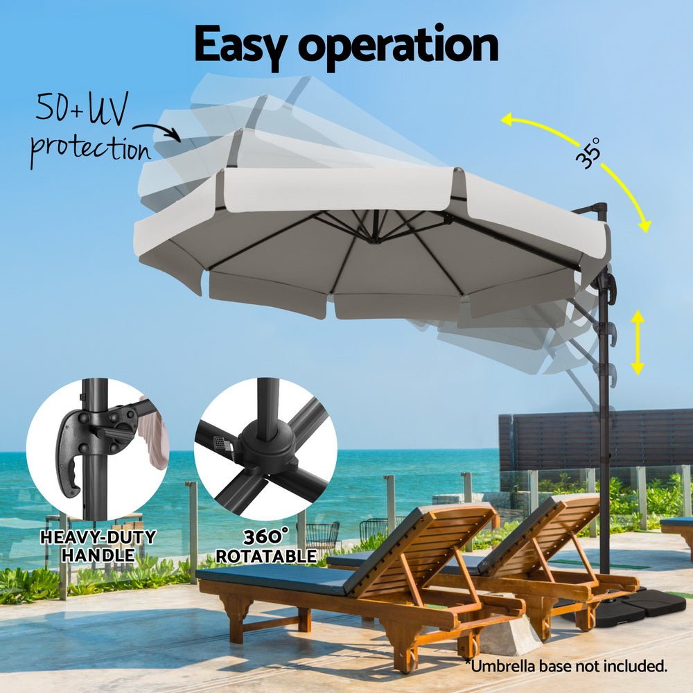 Instahut 3m Outdoor Umbrella Cantilever 360 Degree Tilt Beach Roma Grey - Outdoorium