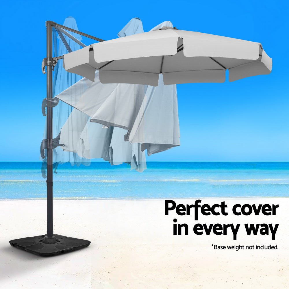 Instahut 3m Outdoor Umbrella Cantilever 360 Degree Tilt Beach Roma Grey - Outdoorium