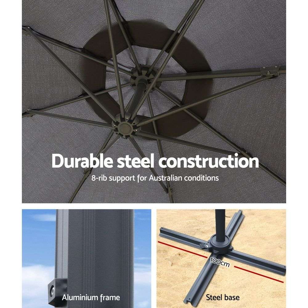 Instahut 3m Outdoor Umbrella Cantilever Beach Garden Patio Grey | Outdoor Umbrella