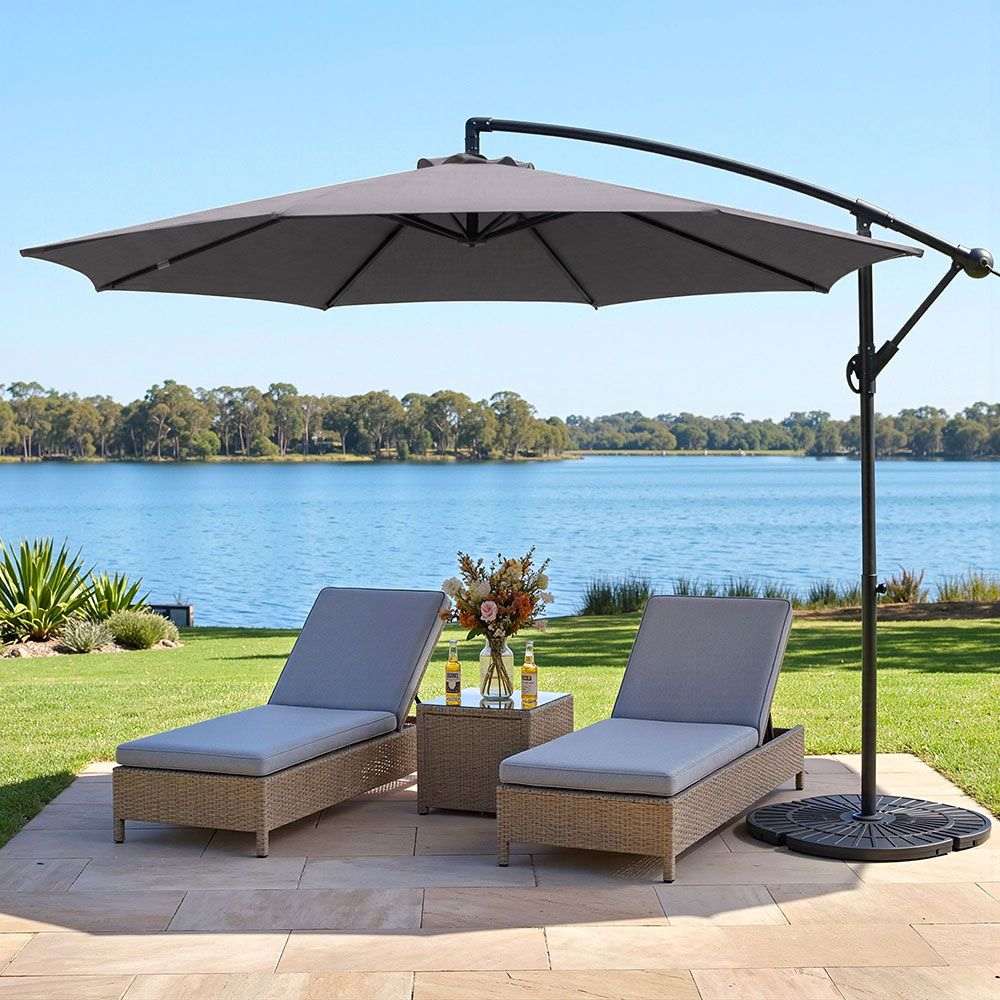 Instahut 3m Outdoor Umbrella Cantilever Beach Garden Patio Grey | Outdoor Umbrella
