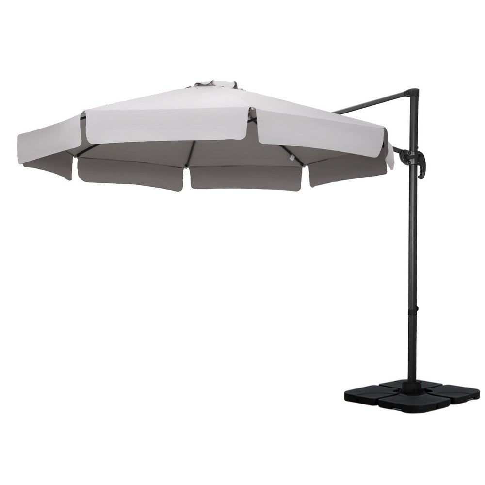 Instahut 3m Outdoor Umbrella w/Base Cantilever Beach Roma 360 Degree Tilt Grey - Outdoorium