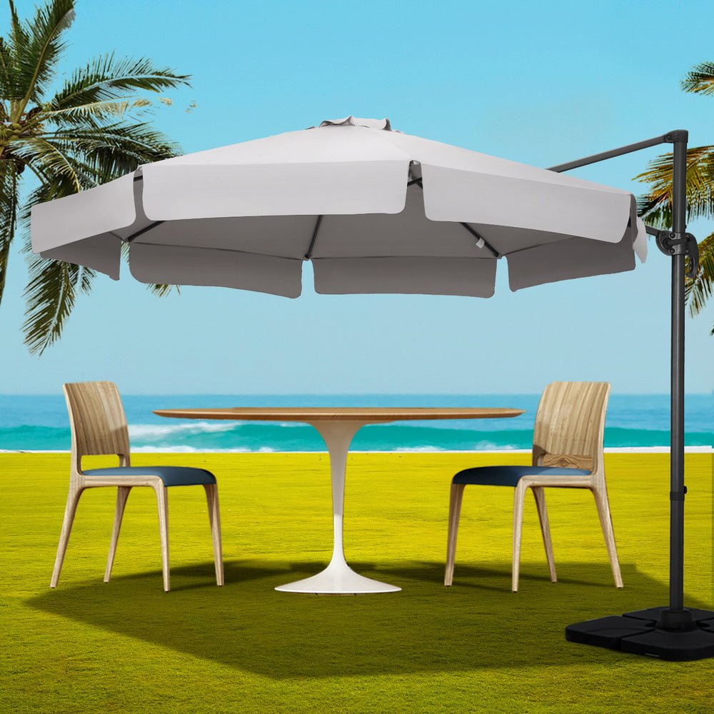 Instahut 3m Outdoor Umbrella w/Base Cantilever Beach Roma 360 Degree Tilt Grey - Outdoorium