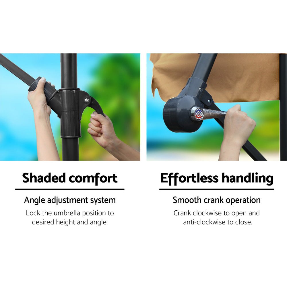 Instahut 3m Outdoor Umbrella w/Base Cantilever Garden Patio Beach Beige | Outdoorium