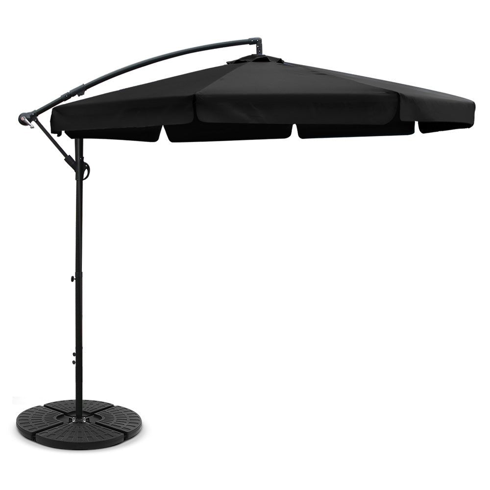 Instahut 3m Outdoor Umbrella w/Base Cantilever Garden Patio Beach Black | Outdoorium
