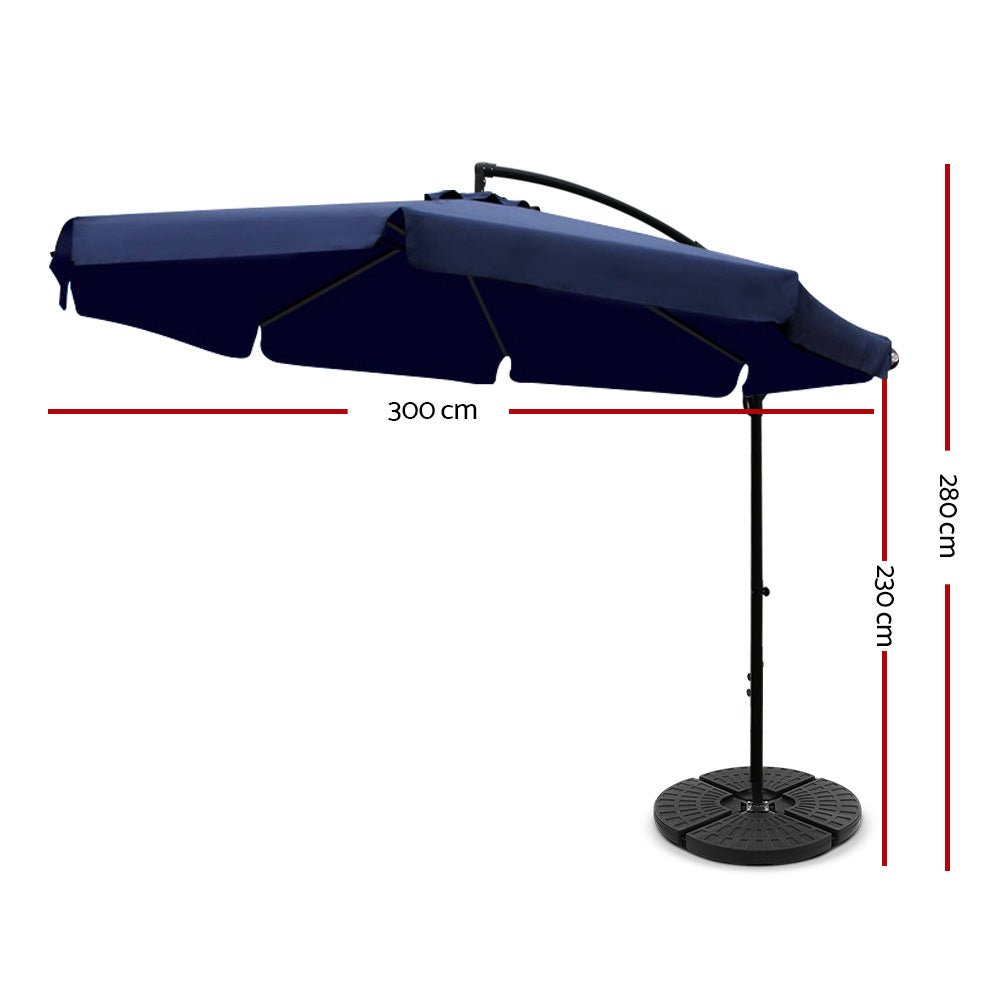 Instahut 3m Outdoor Umbrella w/Base Cantilever Garden Patio Beach Navy | Outdoorium