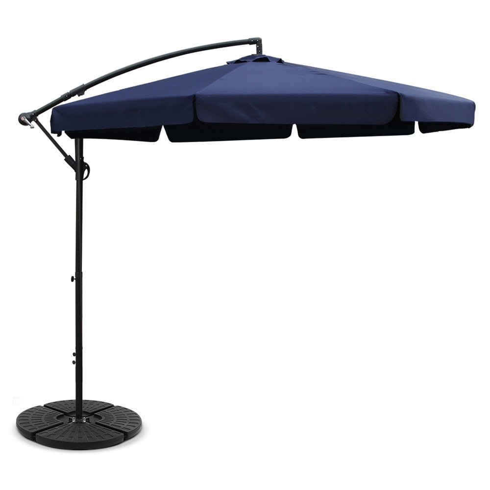Instahut 3m Outdoor Umbrella w/Base Cantilever Garden Patio Beach Navy | Outdoorium