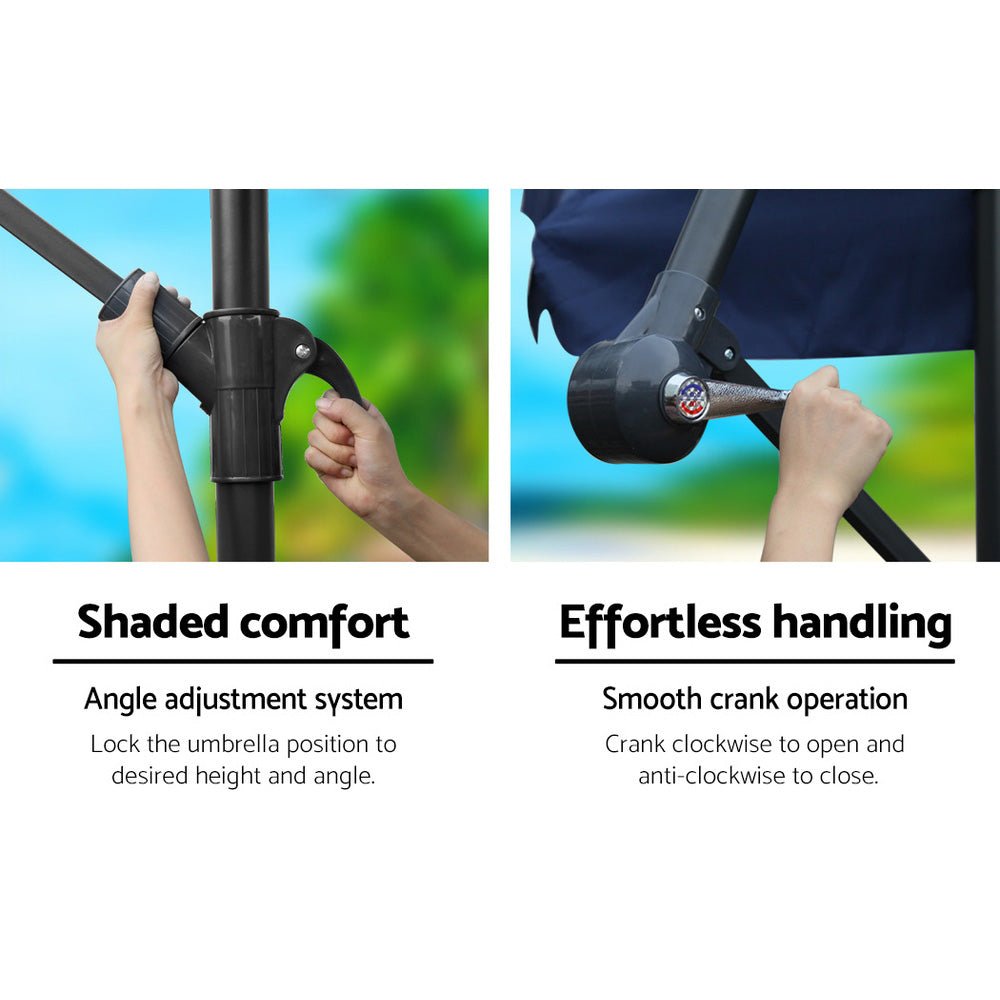 Instahut 3m Outdoor Umbrella w/Base Cantilever Garden Patio Beach Navy | Outdoorium