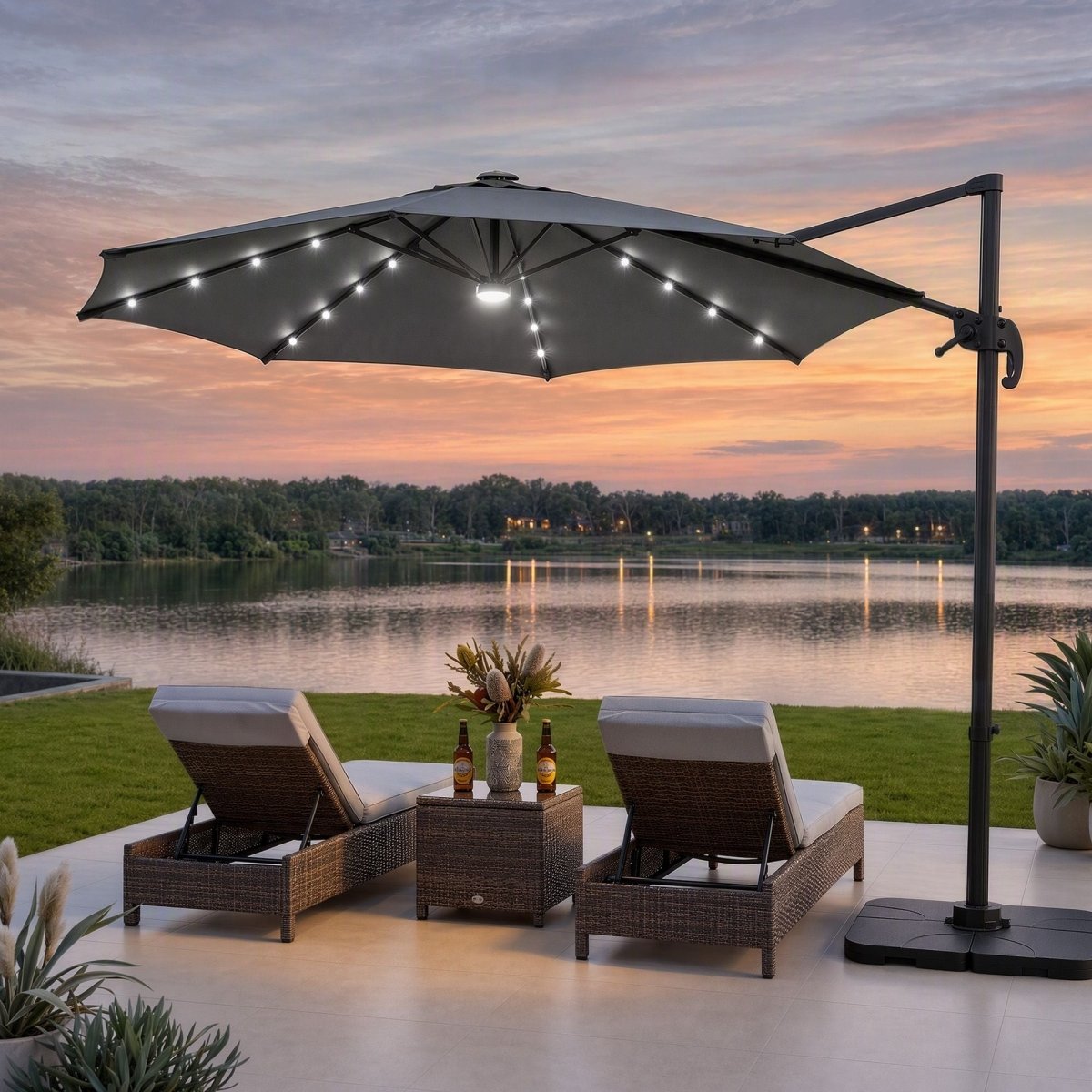 Instahut 3m Solar LED Cantilever Outdoor Umbrella - Charcoal