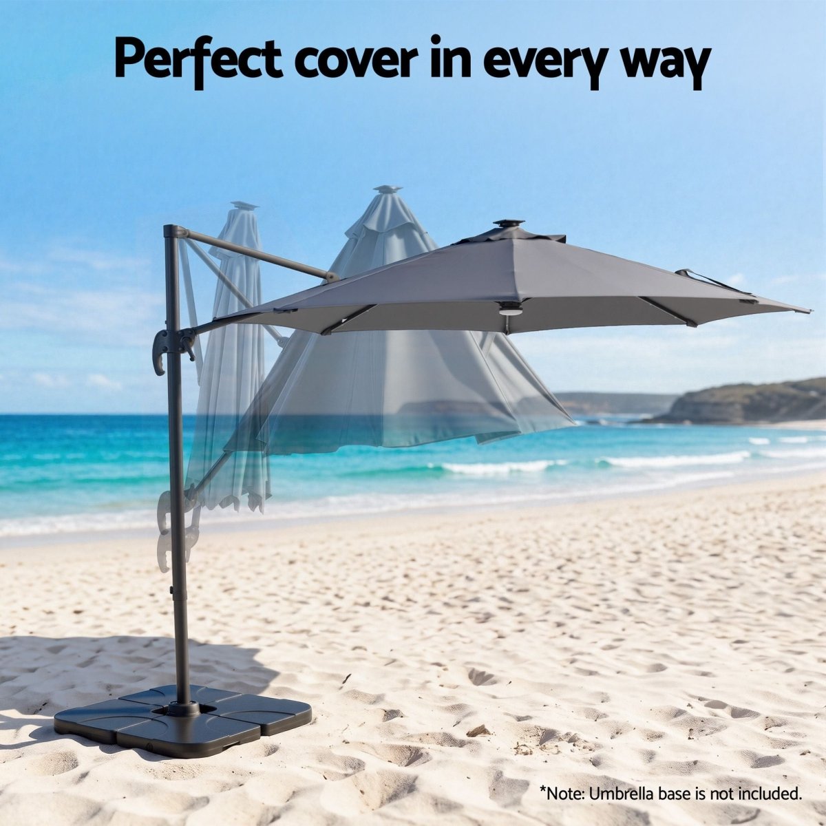 Instahut 3m Solar LED Cantilever Outdoor Umbrella - Charcoal