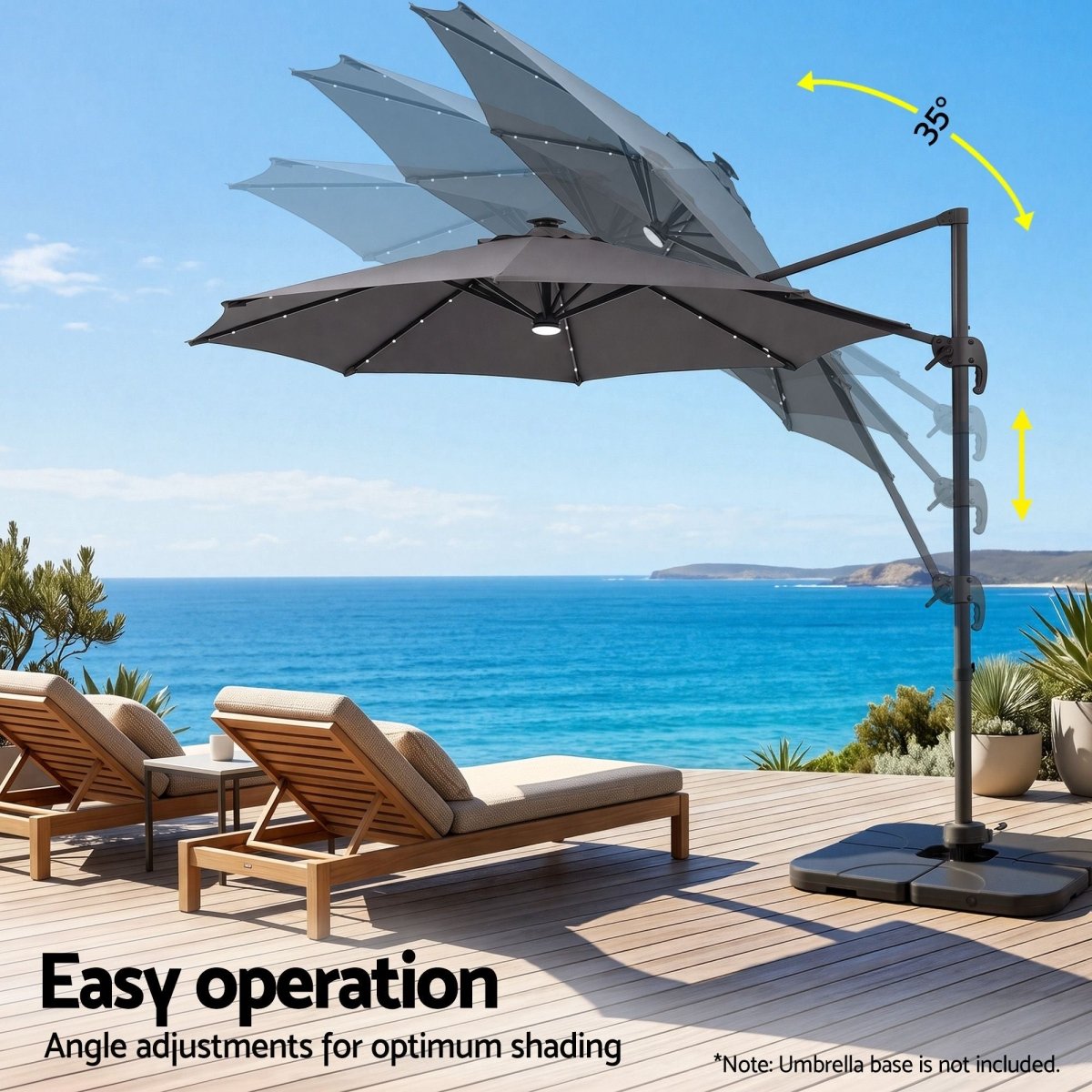 Instahut 3m Solar LED Cantilever Outdoor Umbrella - Charcoal
