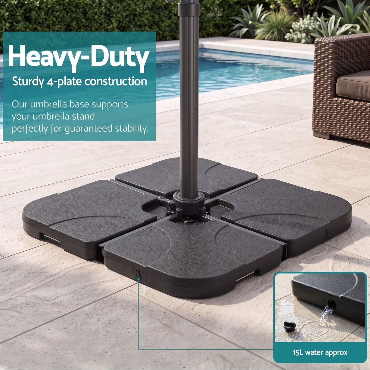 Instahut 3m Solar LED Cantilever Umbrella with Base - Charcoal – product gallery image 9