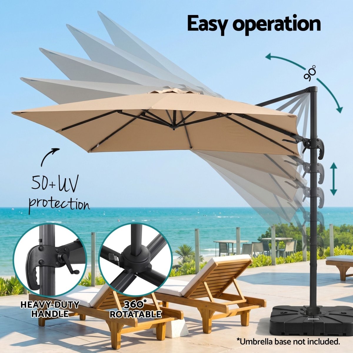 Instahut 3m Tilting Cantilever Outdoor Umbrella - Beige