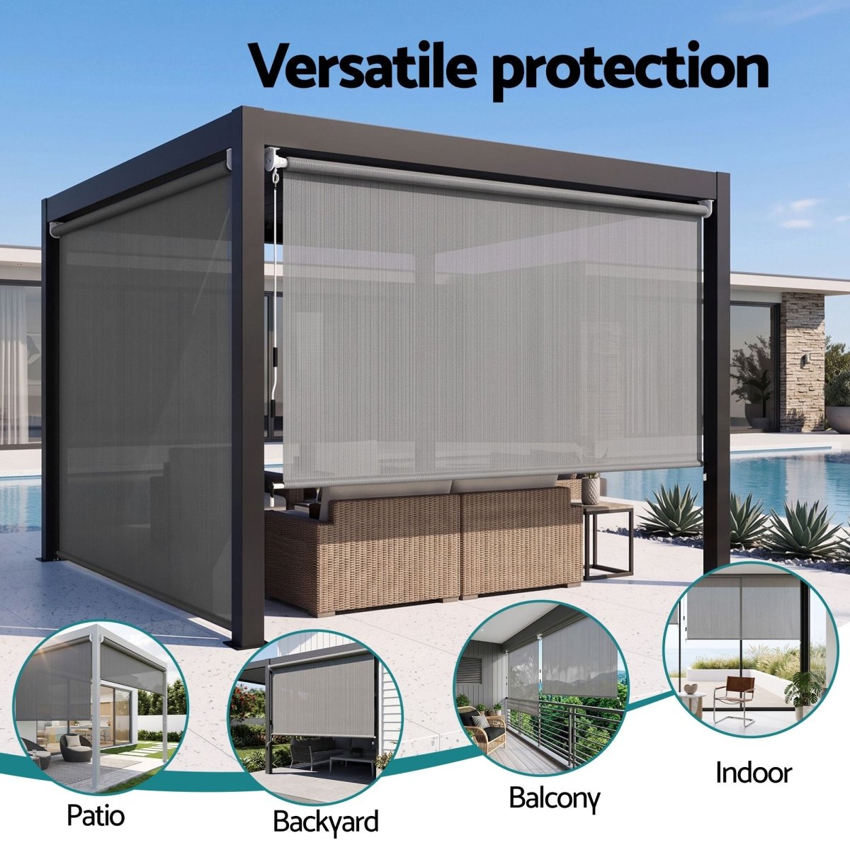 Instahut 3X2.5M HDPE Straight Drop Awning Outdoor Roller Blind Shade Screen Grey | Home & Garden > Shading > Awnings