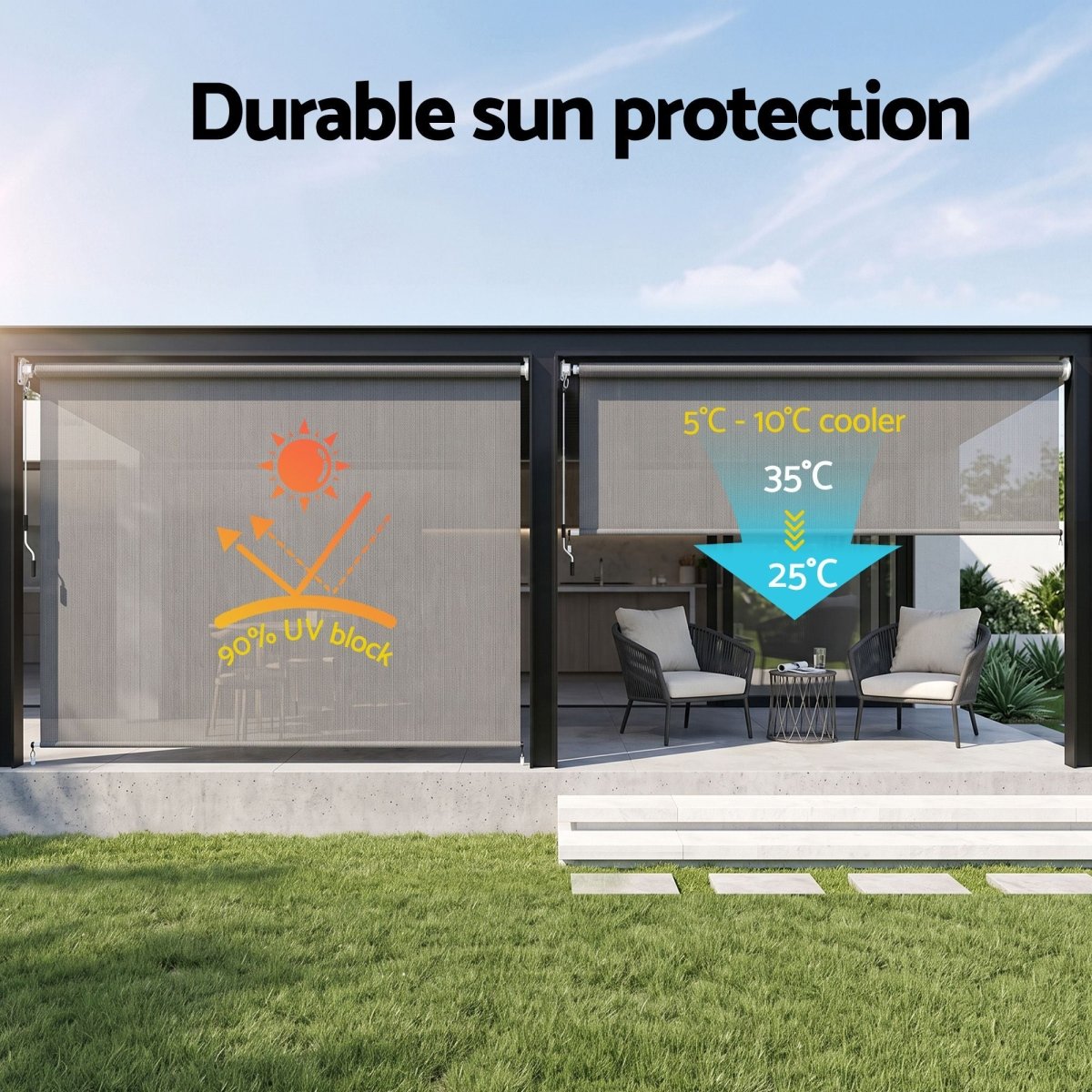 Instahut 3X2.5M HDPE Straight Drop Awning Outdoor Roller Blind Shade Screen Grey | Home & Garden > Shading > Awnings